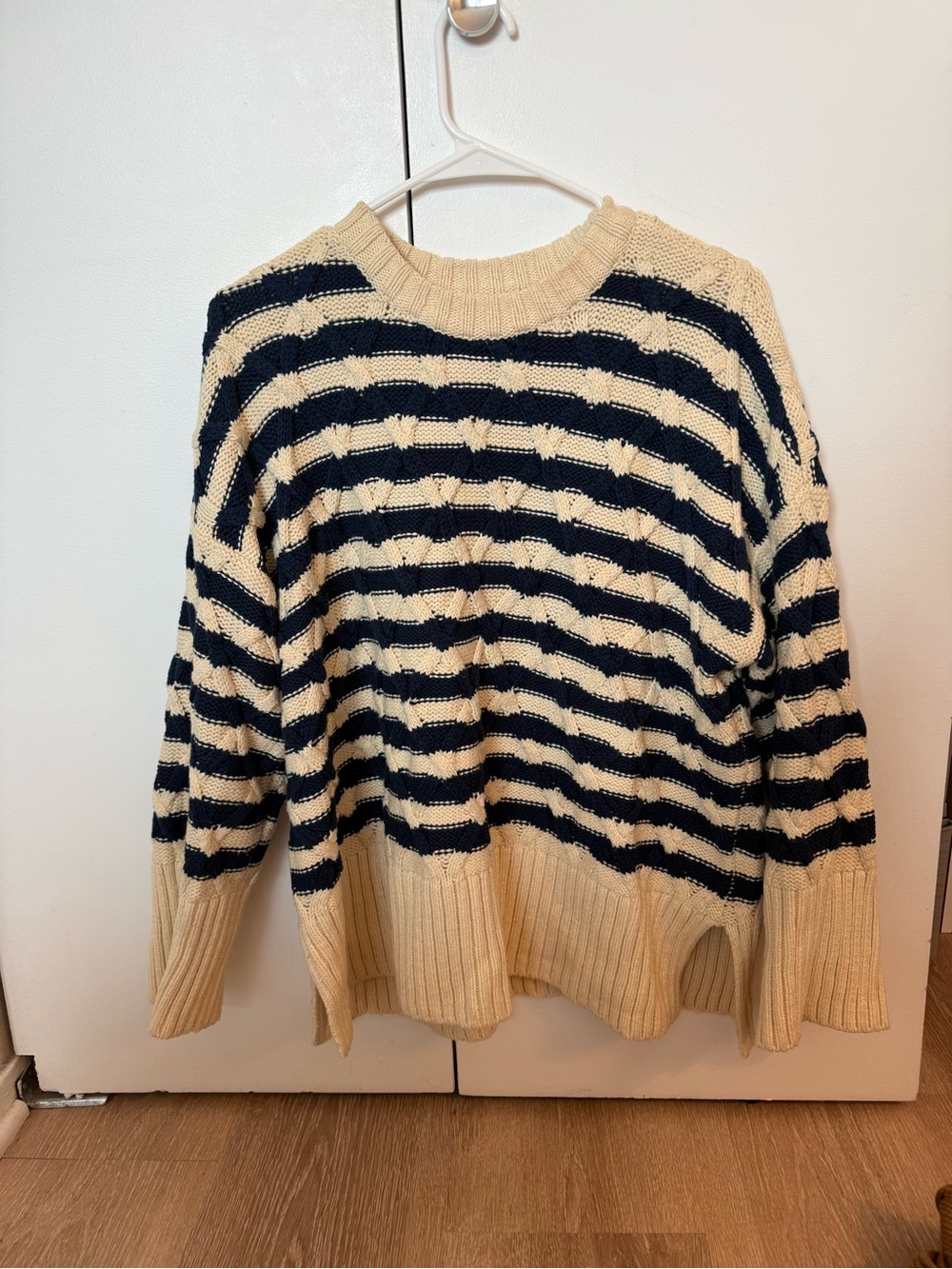 Madewell Cream and Navy Striped Crewneck Sweater